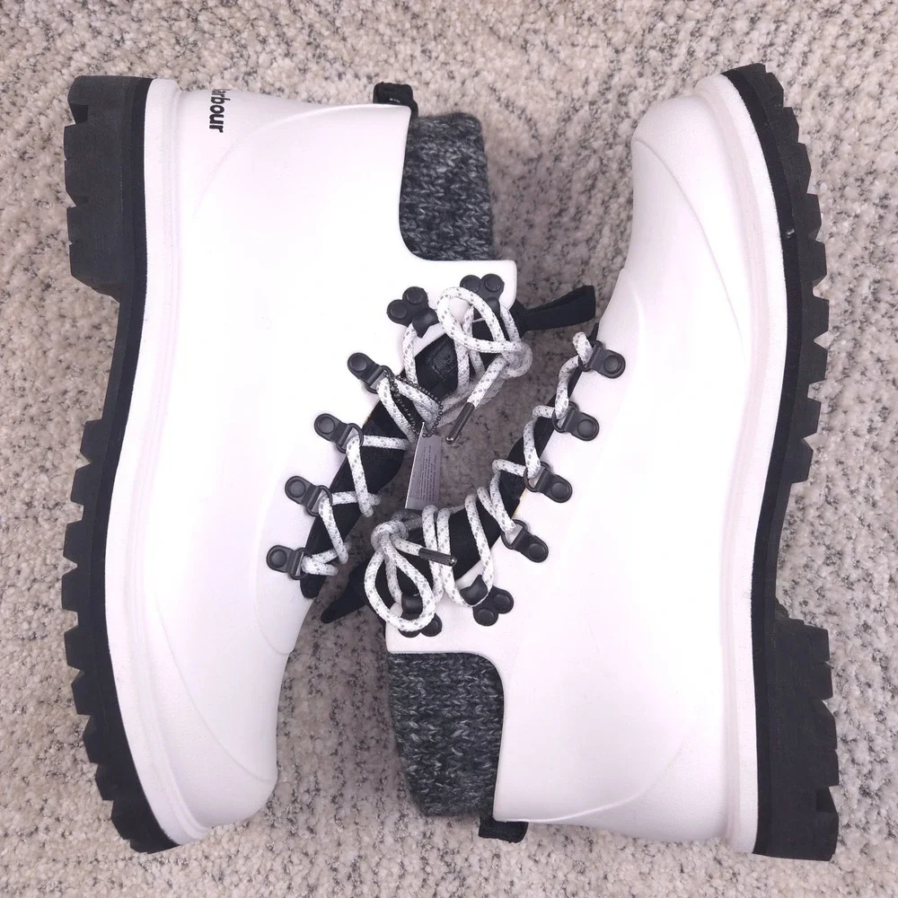 Barbour Zed Boots Mens Size 9 Tech White Hiking Insulated Sock Liner Rubber NWT